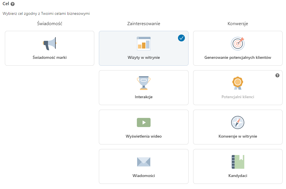 LinkedIn Ads ustawienie celu