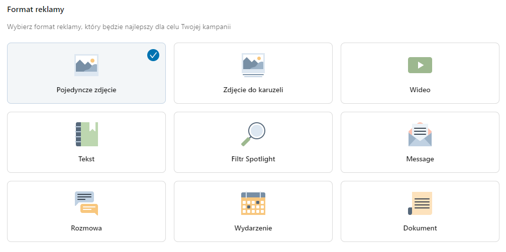 LinkedIn Ads format reklamy