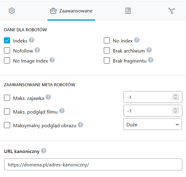 konfiguracja wtyczki - zaawansowana